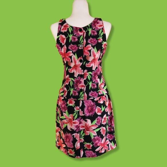 Vintage Fashion Bug Black Pink Purple Green Floral 2 Piece Dress Set, 6 - Picture 2 of 9